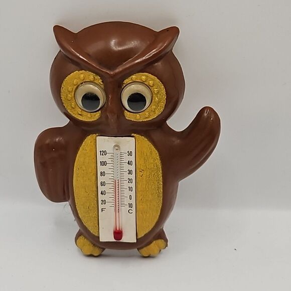 Vintage Owl Plastic Magnet Thermometer GOOGLY EYES ARJON HONG KONG 1970s - Picture 1 of 15